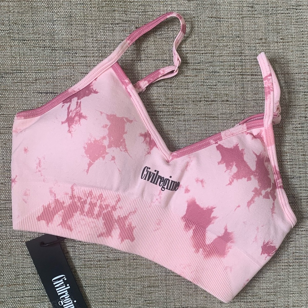 NWT CIVIL REGIME Reaper Wash Kelly Seamless Sports Bra in Blush Pink, Sz Small